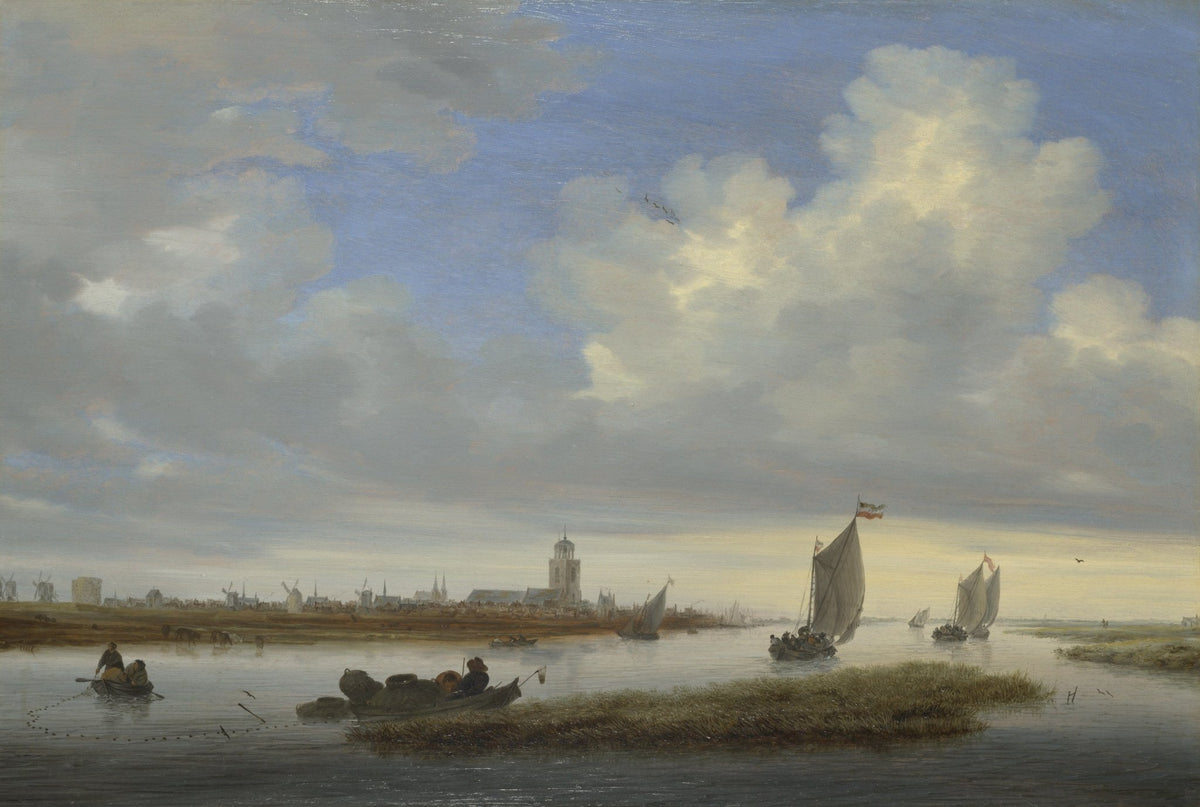 Hand-painted Dutch sailboats on river near deventer nautical oil painting on canvas