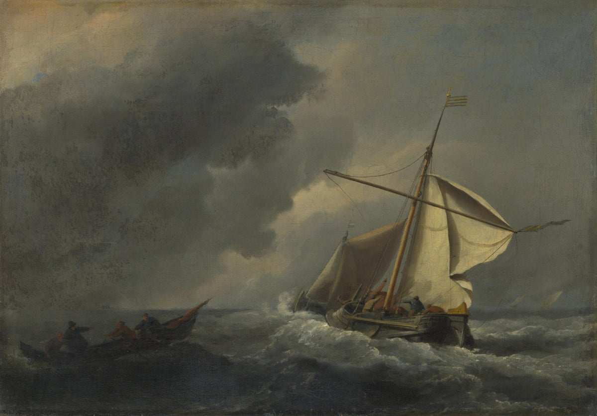 Hand-painted Dutch vessel in a strong breeze at sea nautical oil painting on canvas