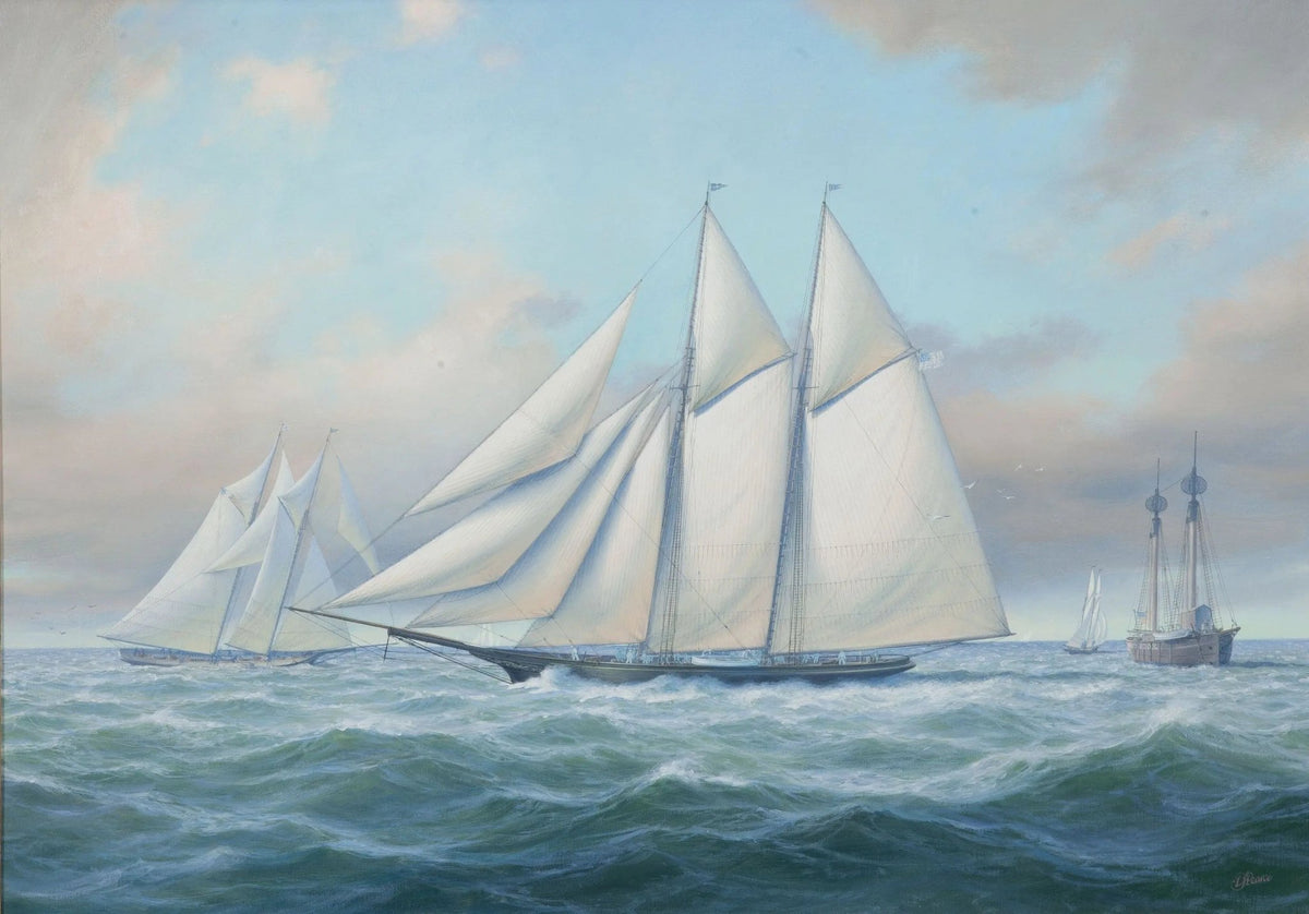 Hand-painted dynamic sailboat sea race nautical oil painting on canvas