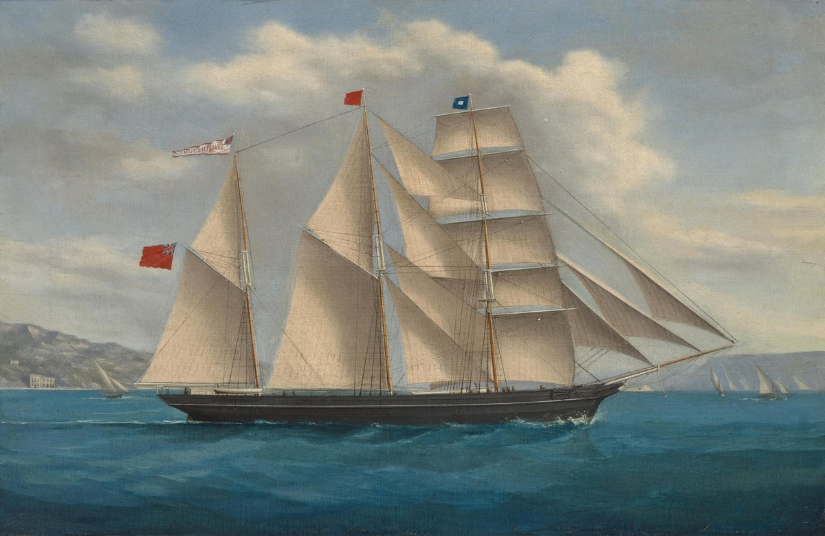 Hand-painted elegant clipper with white sails at sea nautical oil painting on canvas