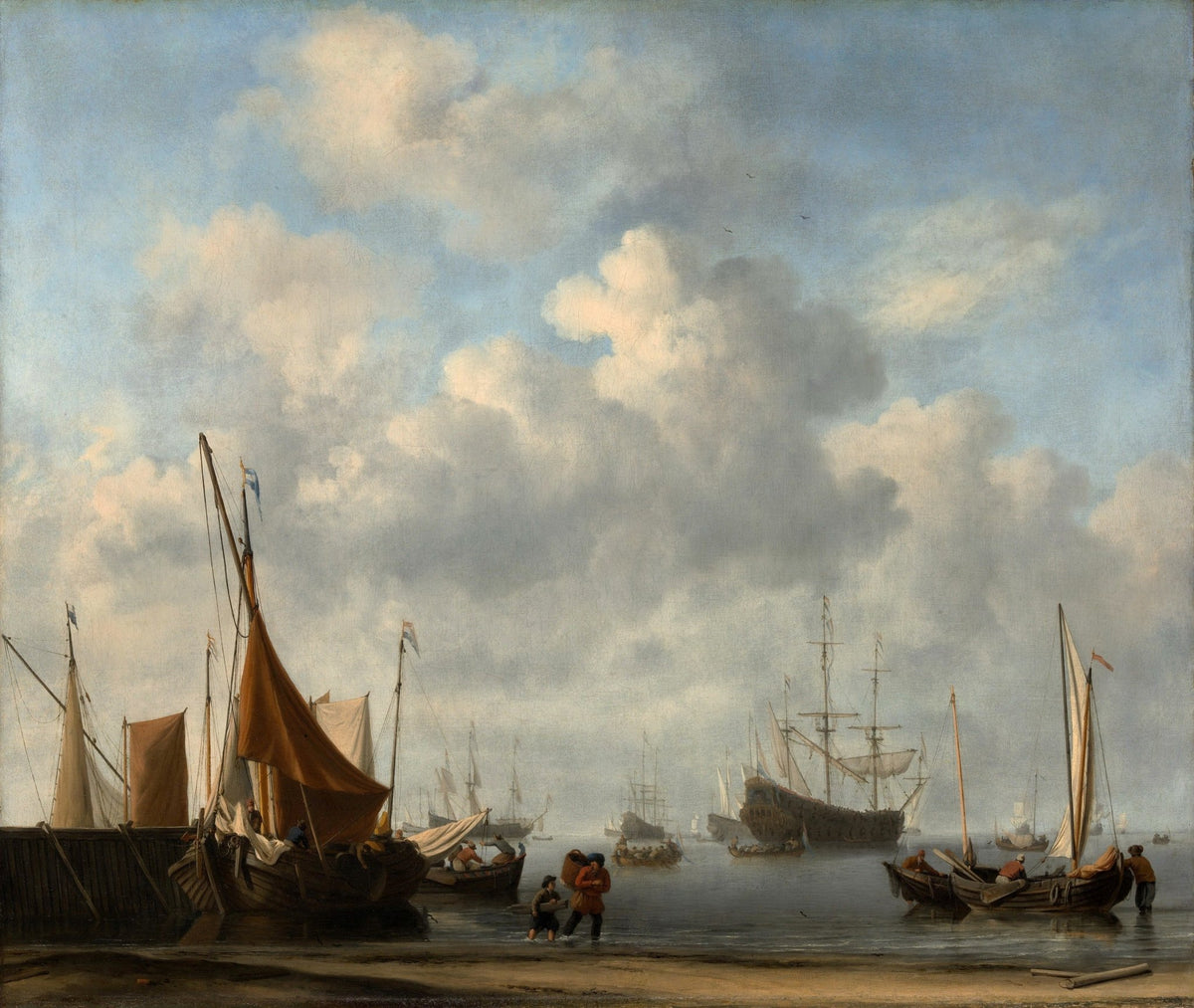 Hand-painted entrance to a Dutch port at low tide nautical oil painting on canvas