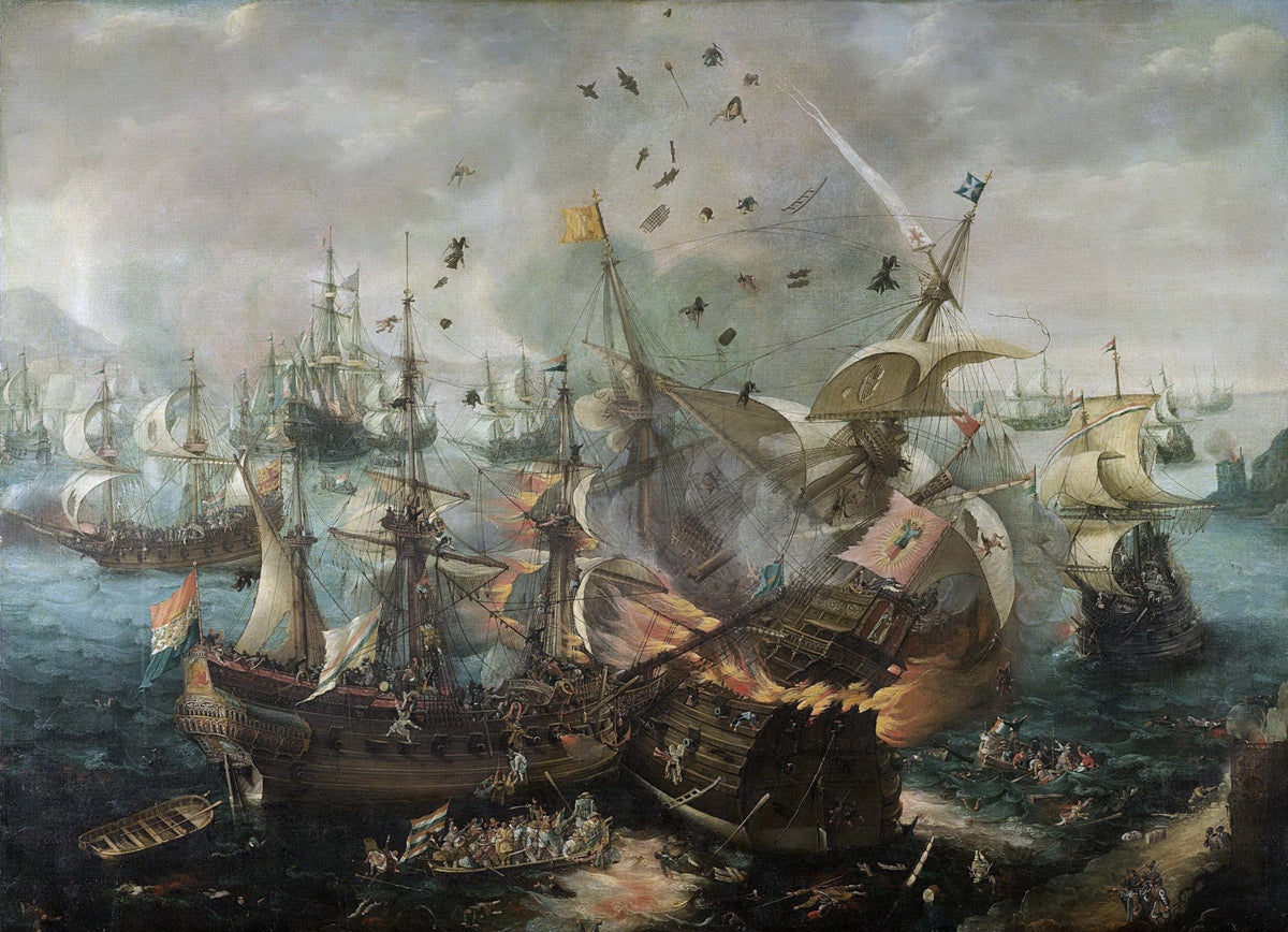 Hand-painted explosion of the spanish flagship nautical oil painting on canvas