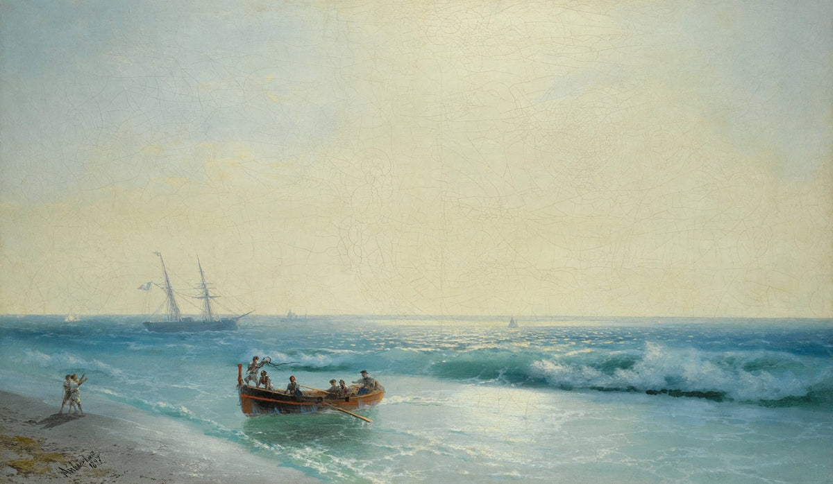 Hand-painted fishermen returning to shore nautical oil painting on canvas