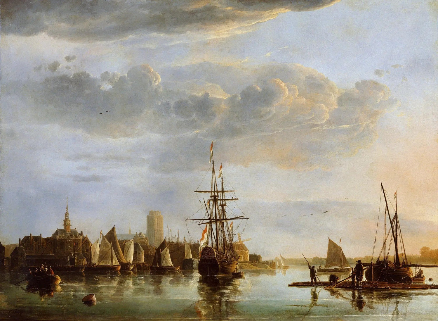 Hand-painted harbor scene with sailing ships nautical oil painting on canvas