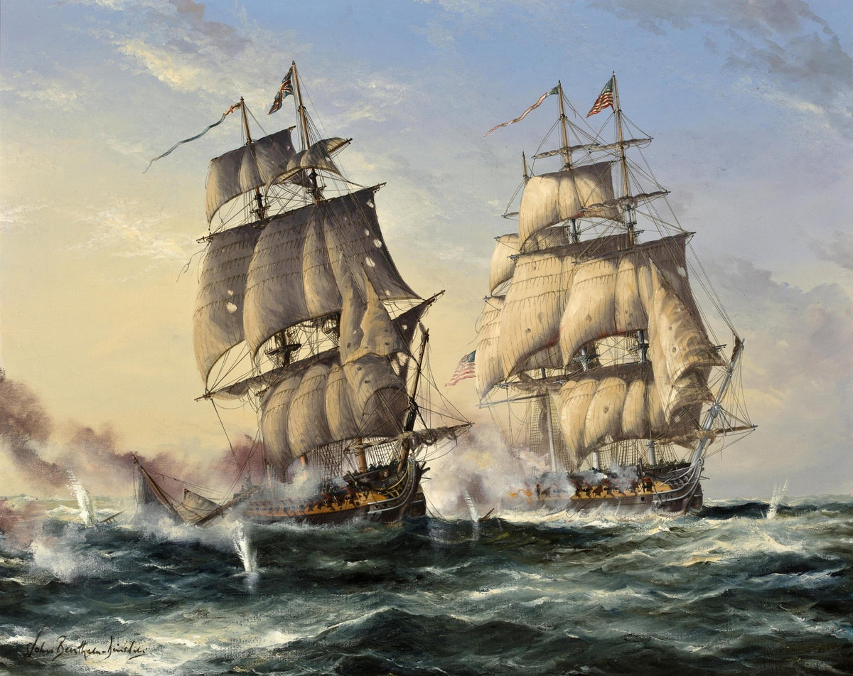 Hand-painted historic battle at sea nautical oil painting on canvas