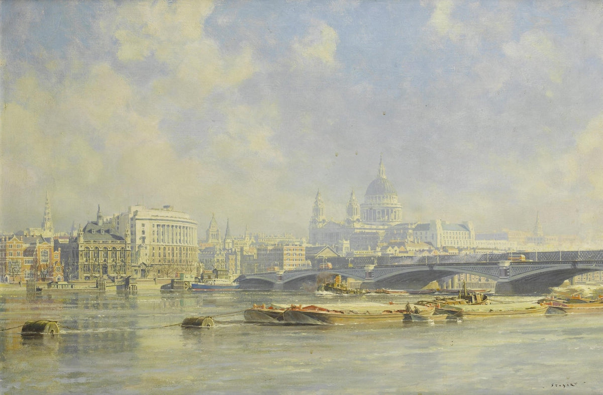 Hand-painted London river scene with St. Paul's nautical oil painting on canvas