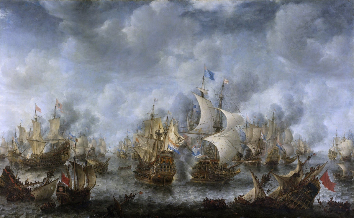 Hand-painted historic naval battle at sea canvas nautical oil painting on canvas