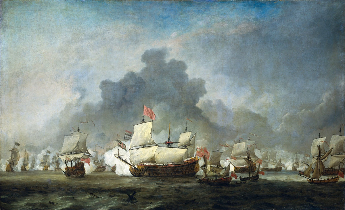 Hand-painted historic naval battle at Solebay nautical oil painting on canvas