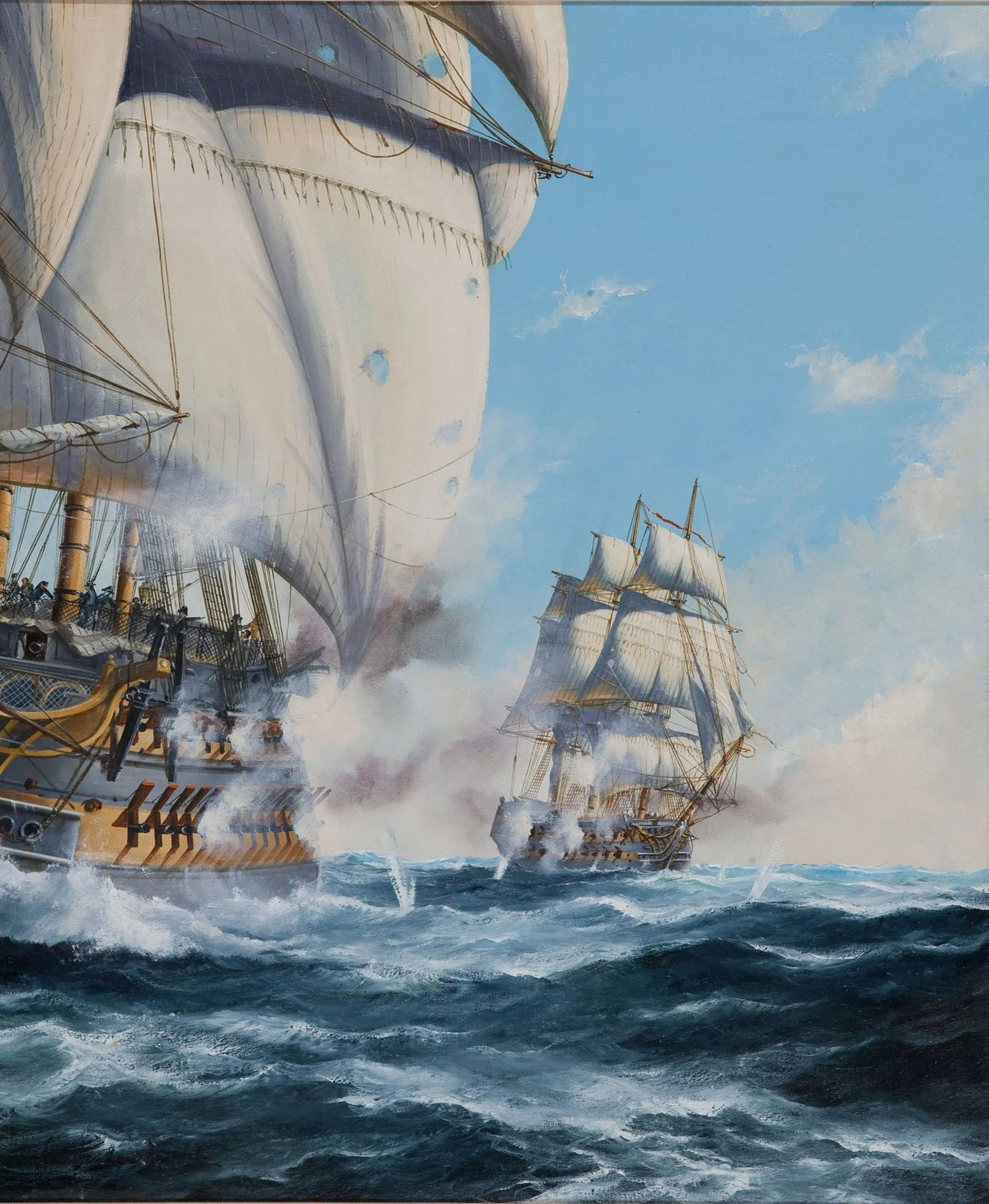 Hand-painted historic naval battle scene nautical oil painting on canvas