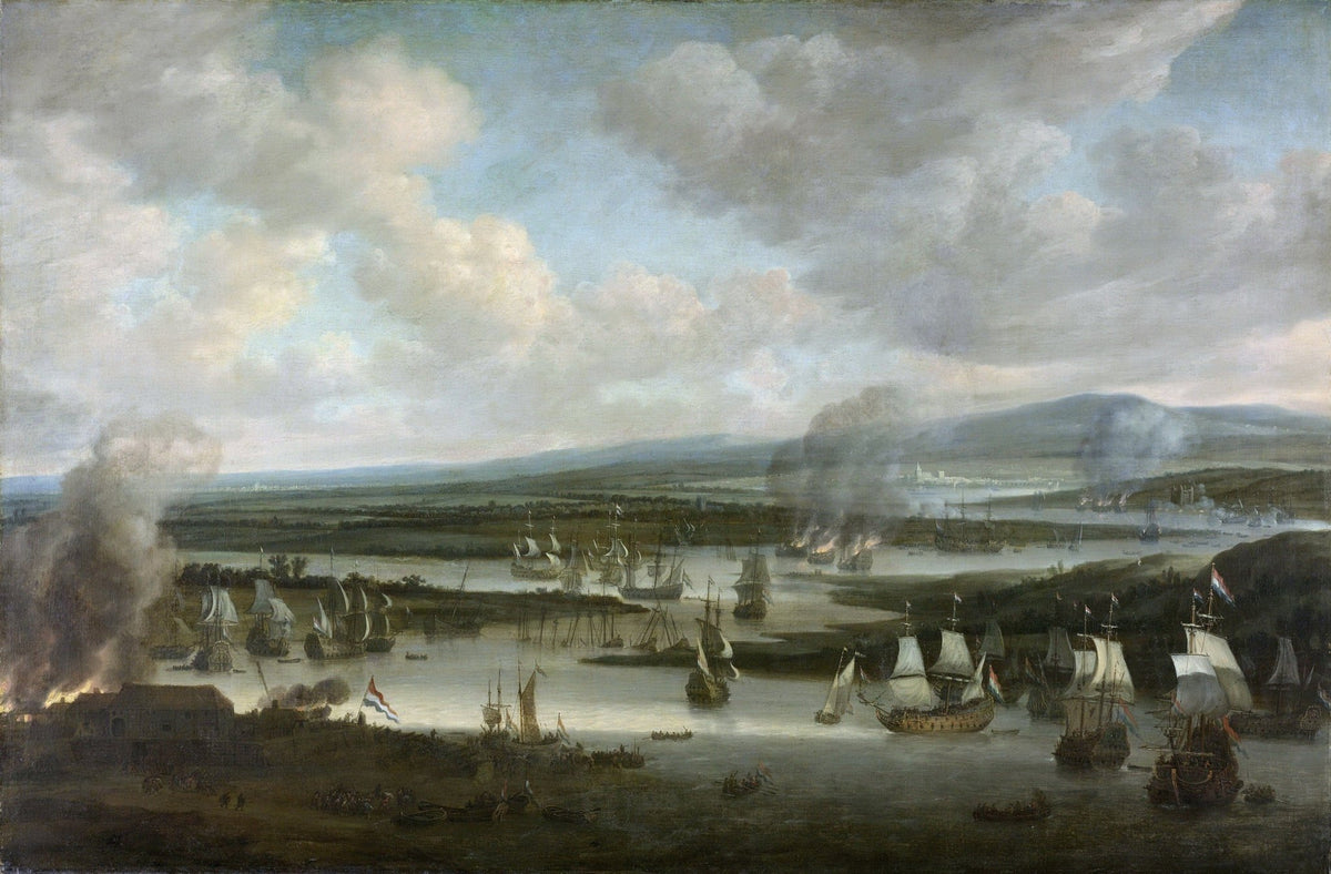 Hand-painted historic naval fleet at Chatham nautical oil painting on canvas