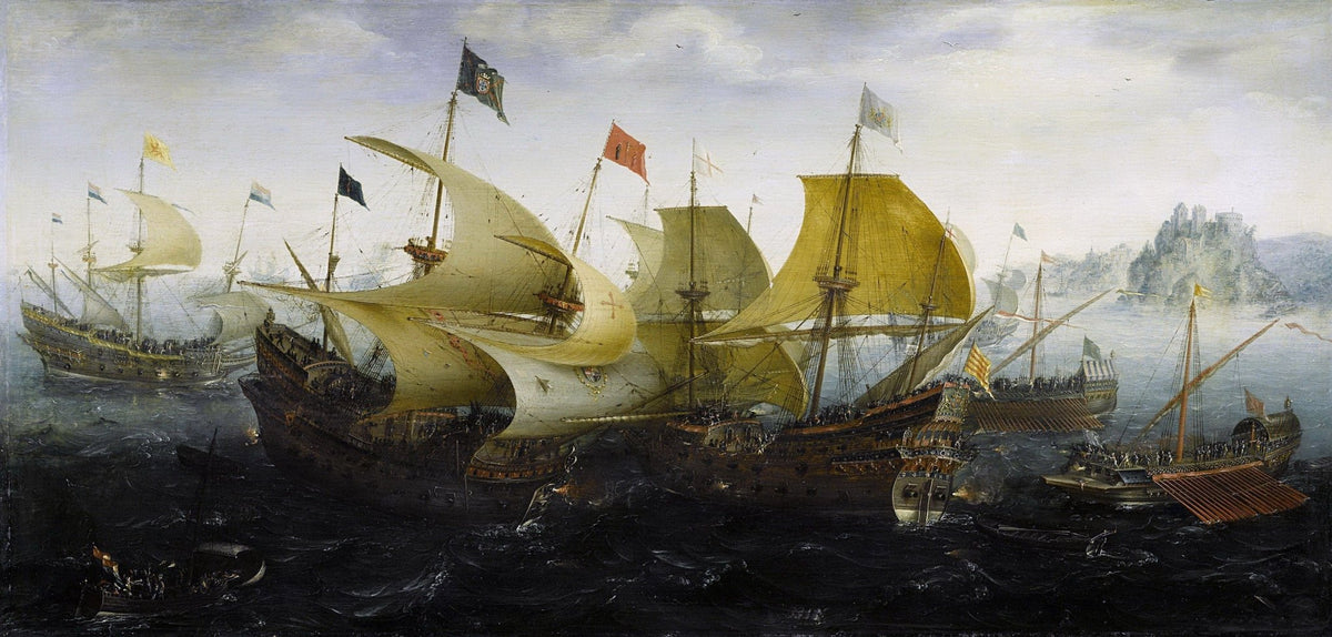 Hand-painted historic naval fleet at sea canvas nautical oil painting on canvas