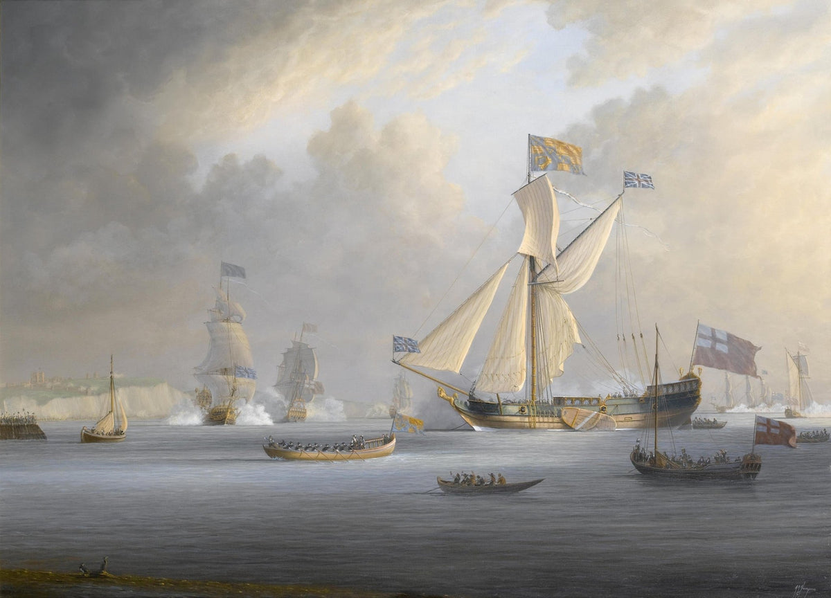 Hand-painted historic naval fleet on calm seas nautical oil painting on canvas