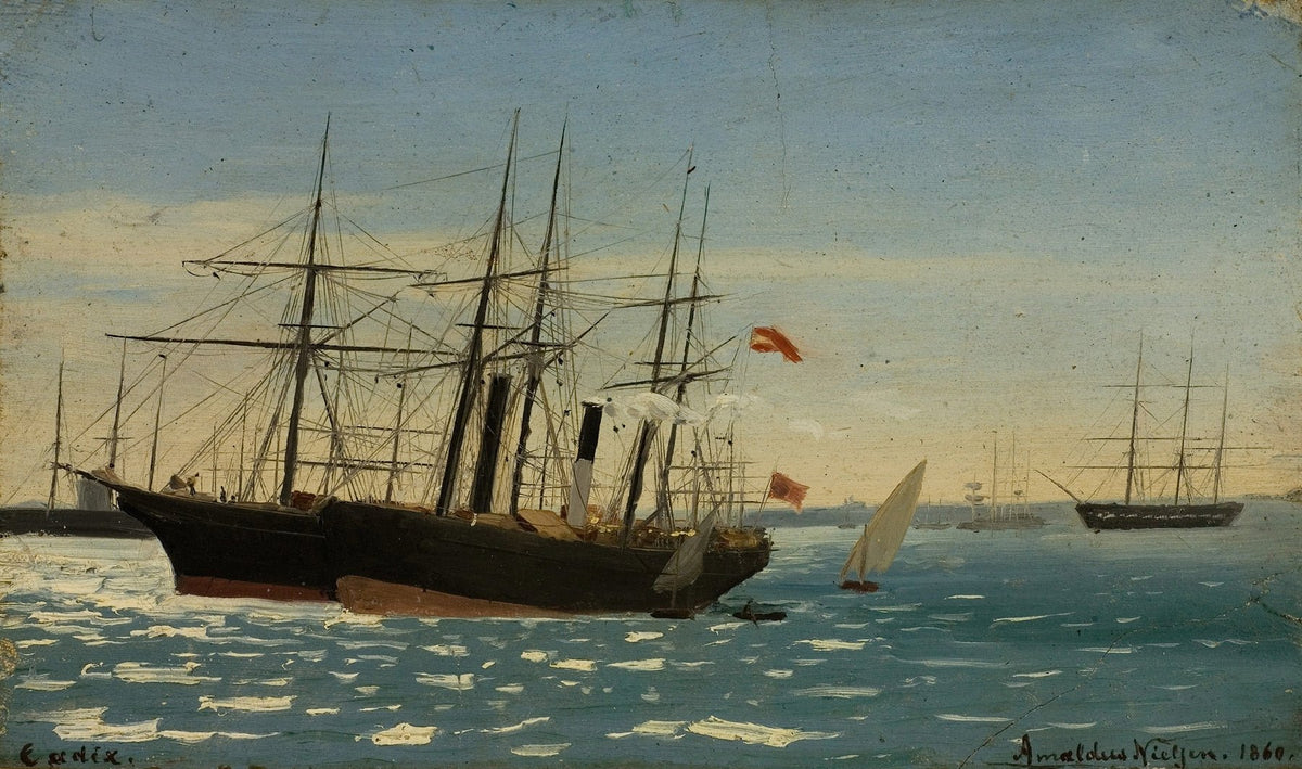 Hand-painted historic steamships at harbor nautical oil painting on canvas