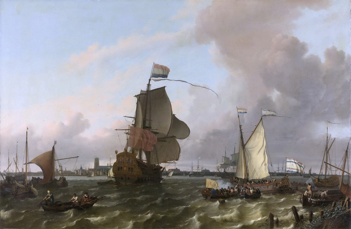 Hand-painted historic warship off rotterdam nautical oil painting on canvas