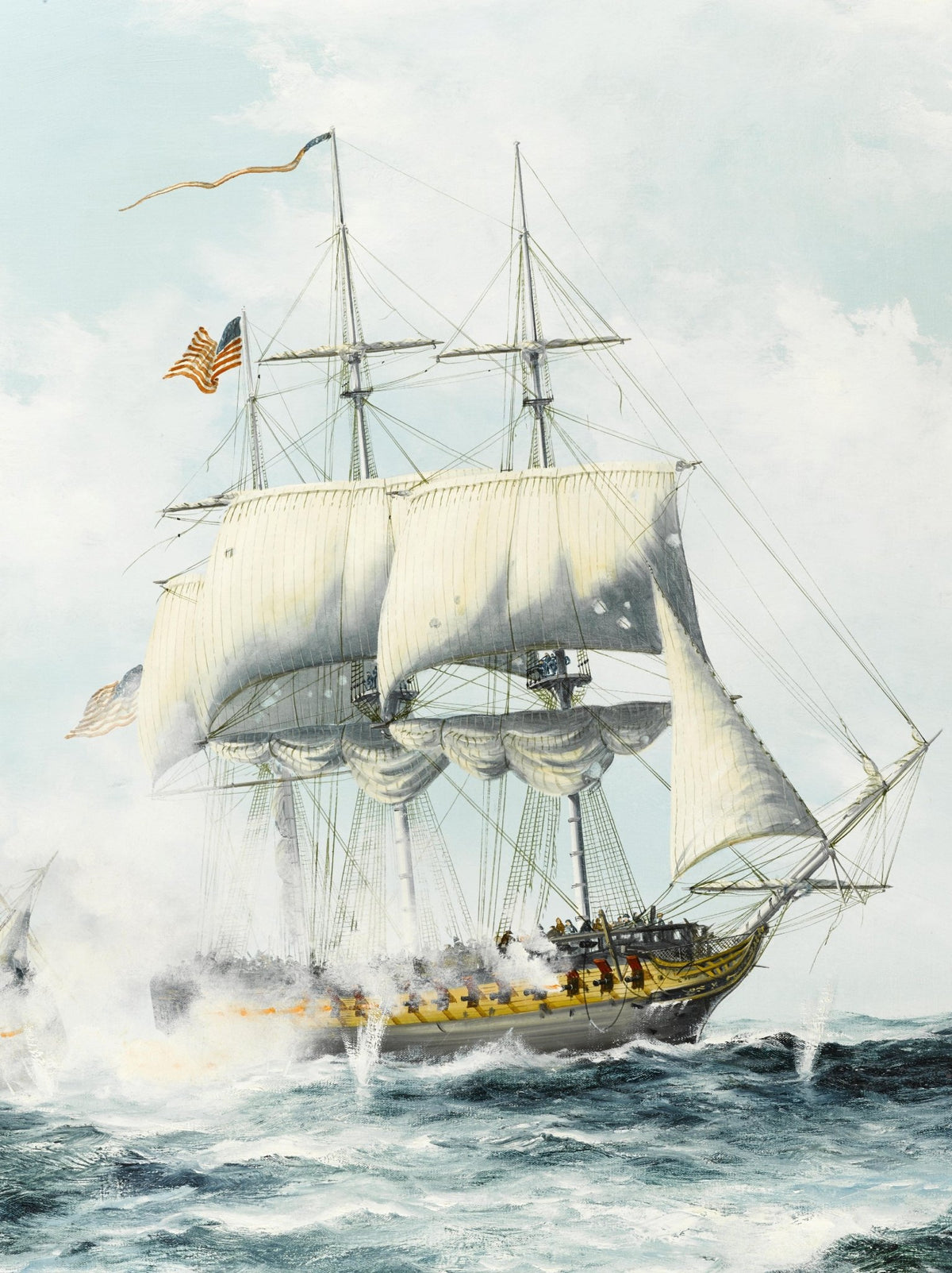 Hand-painted historic warship under full sail nautical oil painting on canvas
