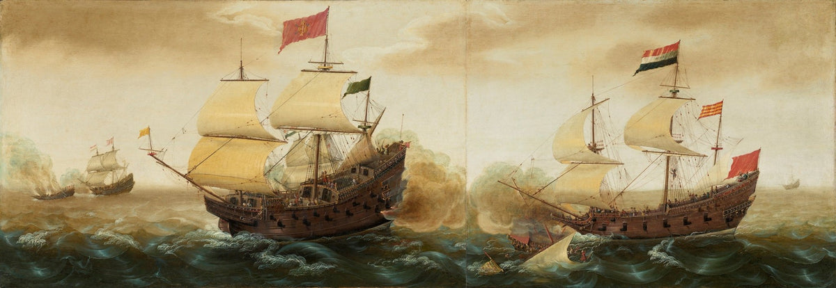 Hand-painted historic warships at sea hand-painted nautical oil painting on canvas
