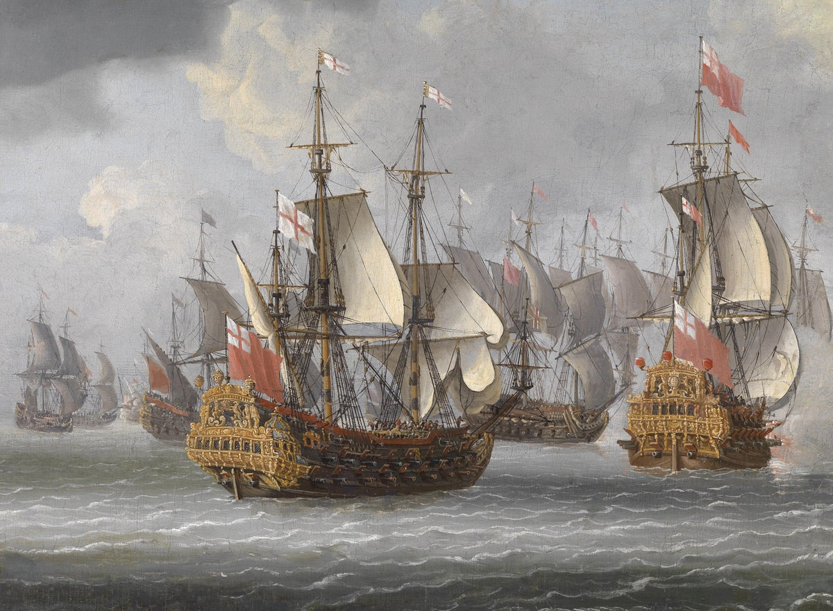 Hand-painted historic warships at sea nautical oil painting on canvas