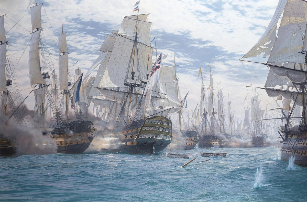 Hand-painted large naval battle scene nautical oil painting on canvas
