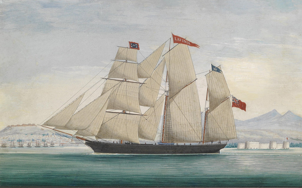 Hand-painted lavinia tall ship at harbor nautical oil painting on canvas