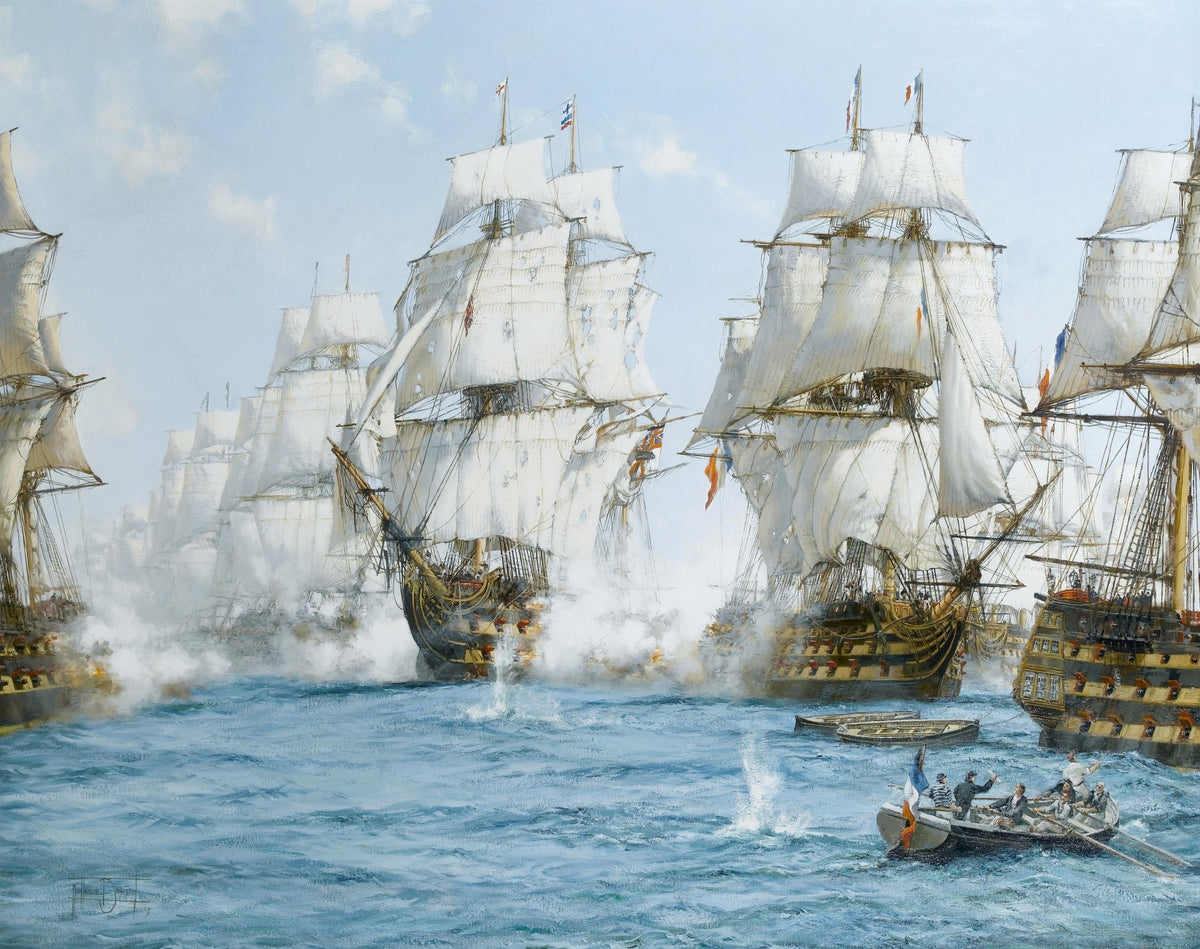Hand-painted majestic naval battle at sea nautical oil painting on canvas