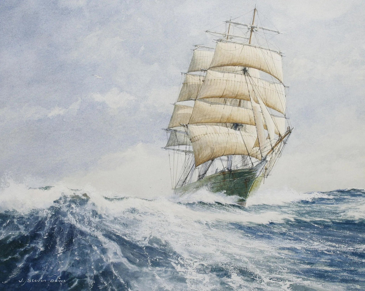 Hand-painted majestic tall ship in heavy seas nautical oil painting on canvas