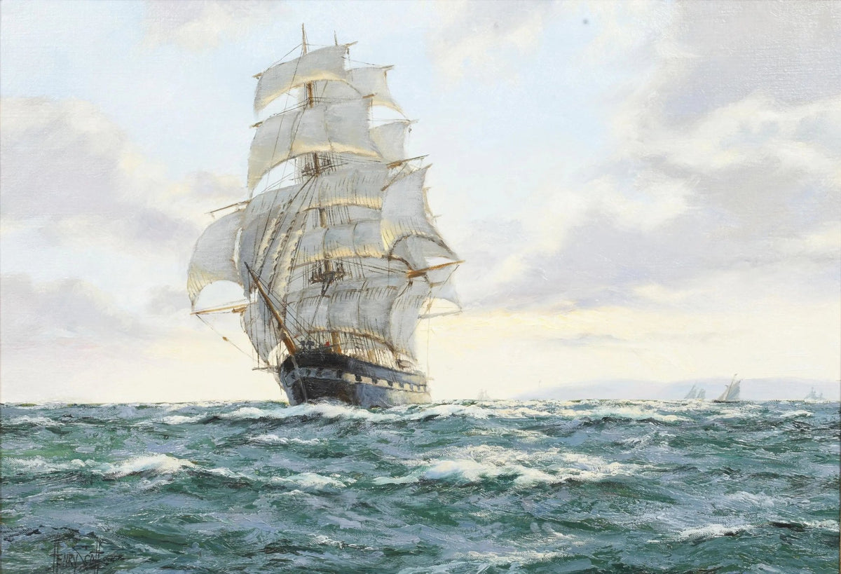 Hand-painted majestic tall ship sailing open seas nautical oil painting on canvas