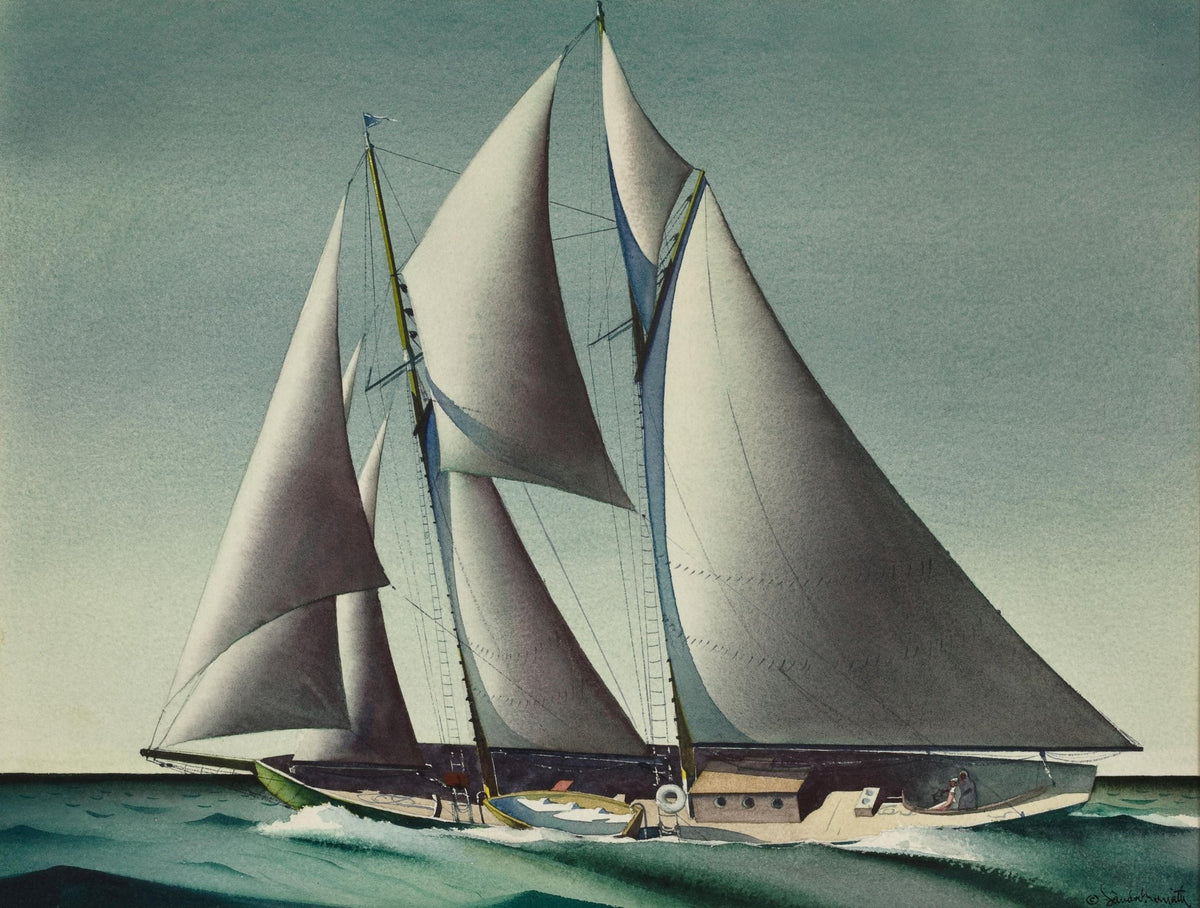 Hand-painted modern schooner with white sails at sea nautical oil painting on canvas