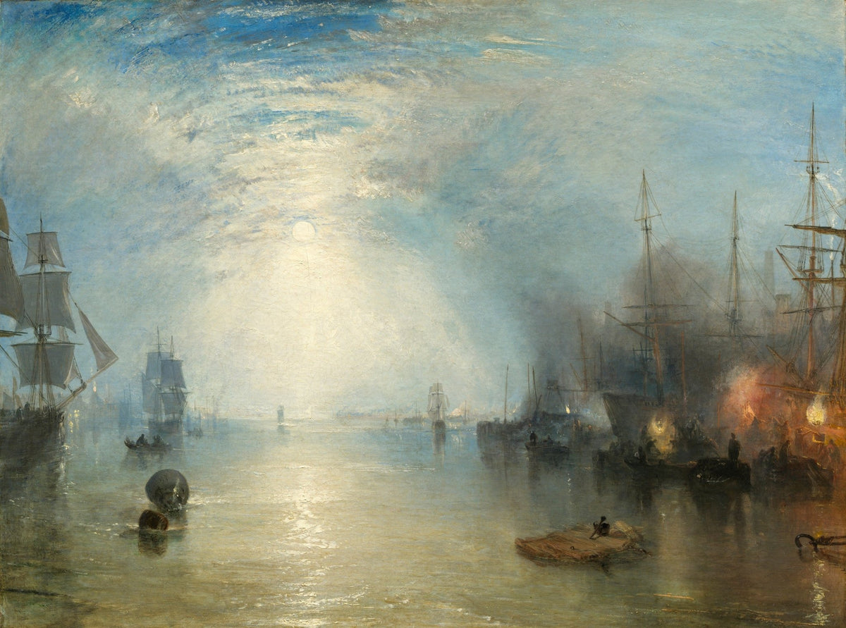 Hand-painted moonlit harbor ships and reflections nautical oil painting on canvas