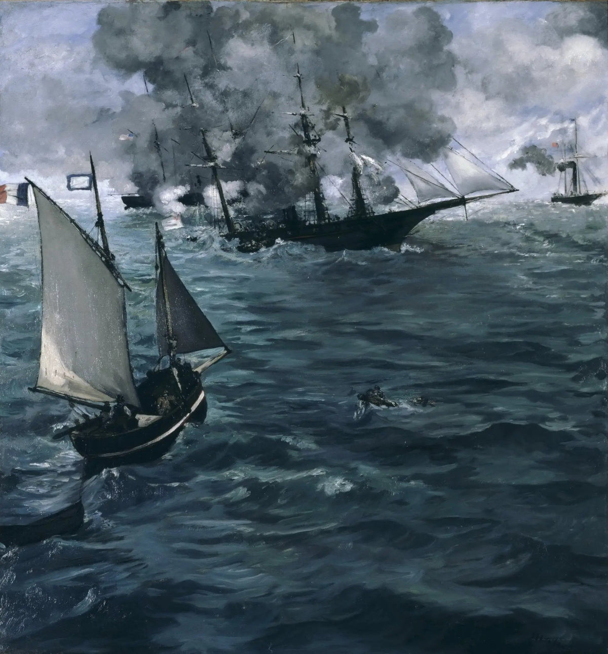 Hand-painted naval battle at sea nautical oil painting on canvas