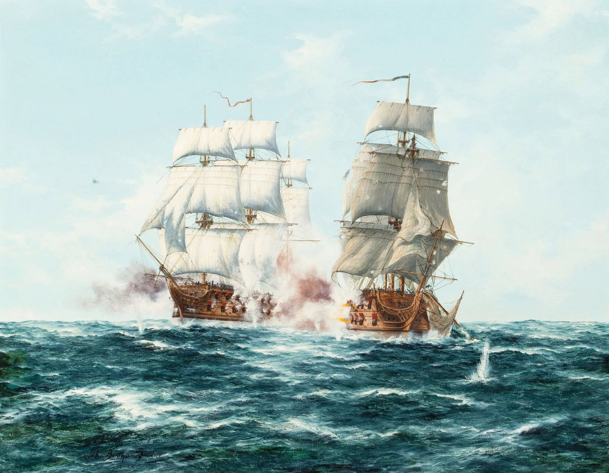 Hand-painted naval battle on sea nautical oil painting on canvas