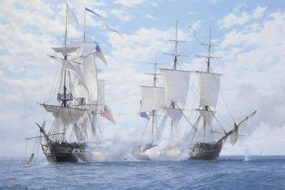 Hand-painted naval battle with American ships nautical oil painting on canvas