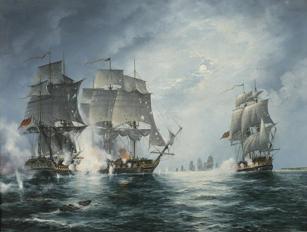 Hand-painted naval battle with sailing ships nautical oil painting on canvas