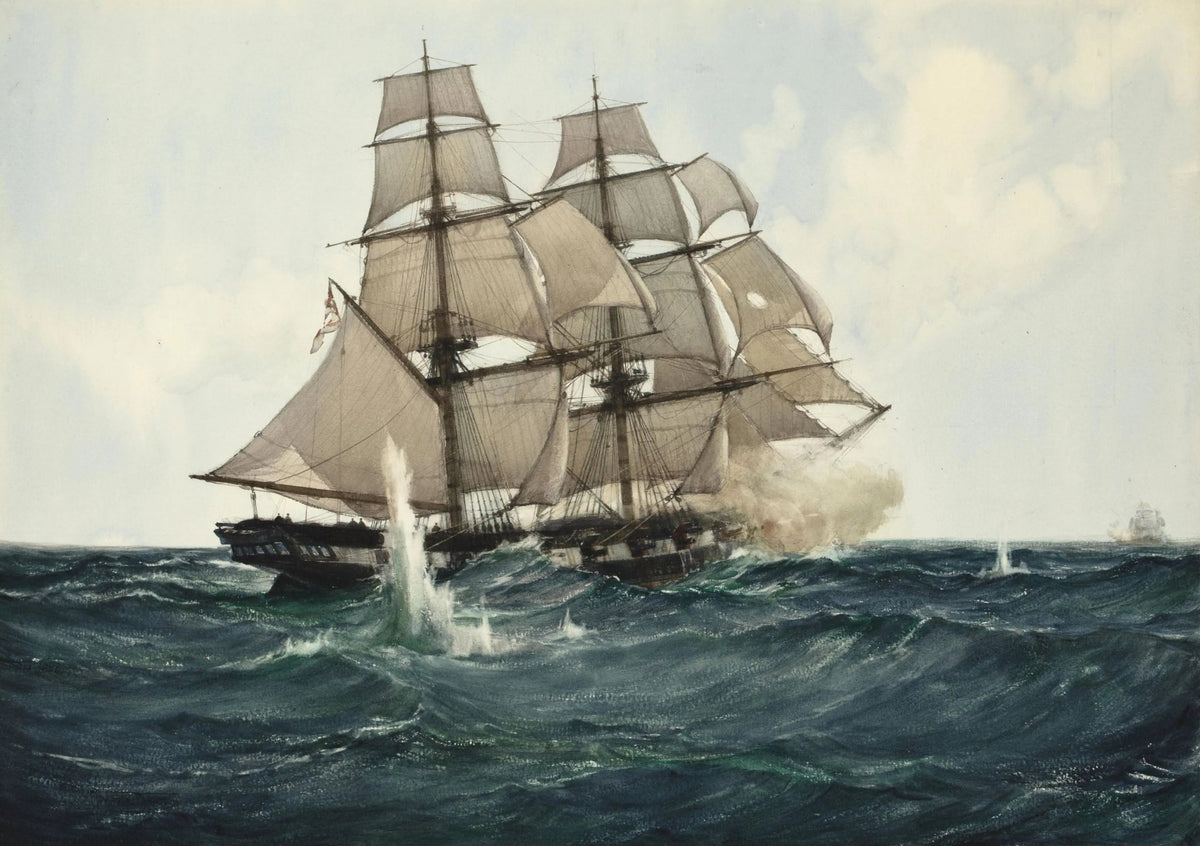 Hand-painted naval battle with sailing ships nautical oil painting on canvas