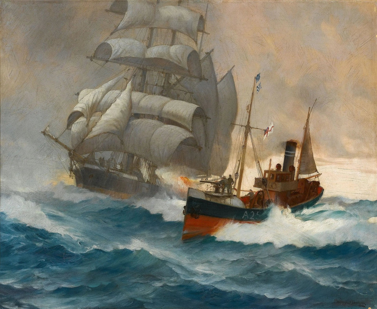 Hand-painted naval encounter at sea nautical oil painting on canvas