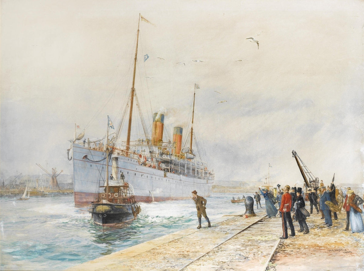 Hand-painted ocean liner arrival at harbor pier nautical oil painting on canvas
