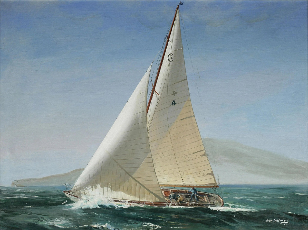 Hand-painted racing sailboat on sea nautical oil painting on canvas