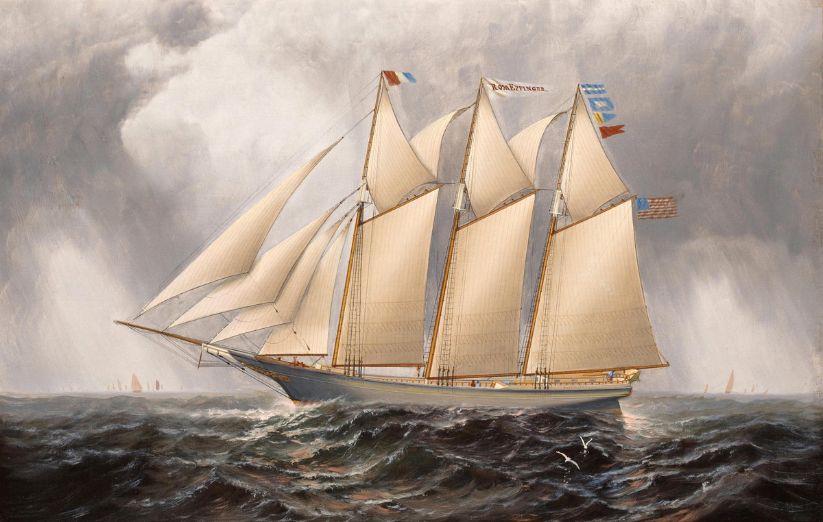 Hand-painted rosa eppinger schooner on stormy sea nautical oil painting on canvas