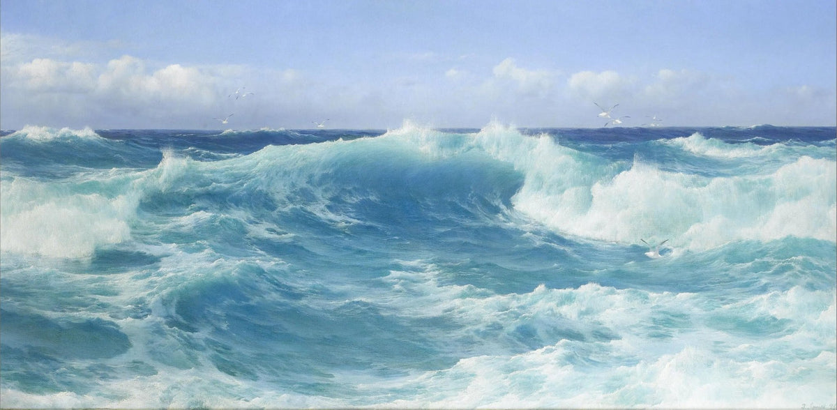 Hand-painted rough sea with seagulls nautical oil painting on canvas