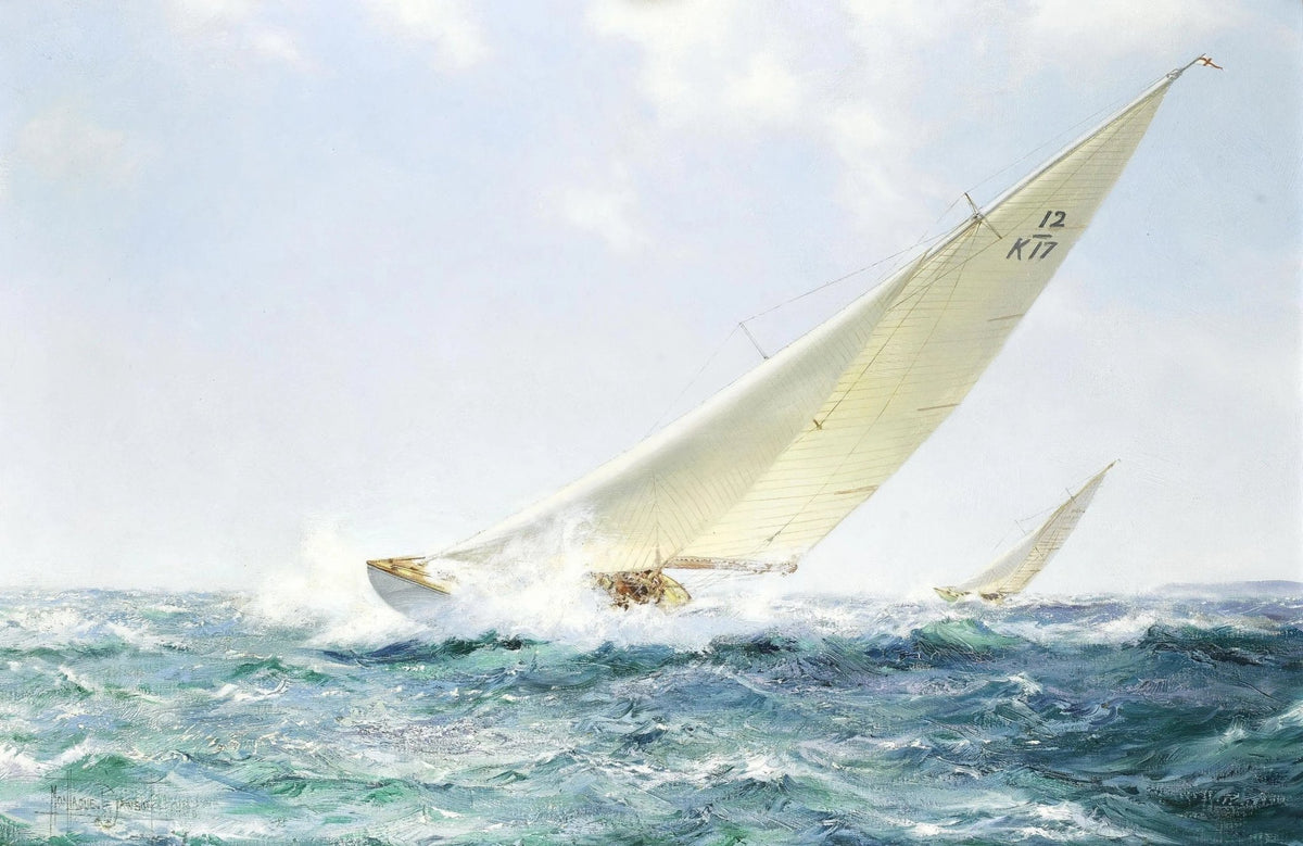 Hand-painted sailboat braving rough sea nautical oil painting on canvas