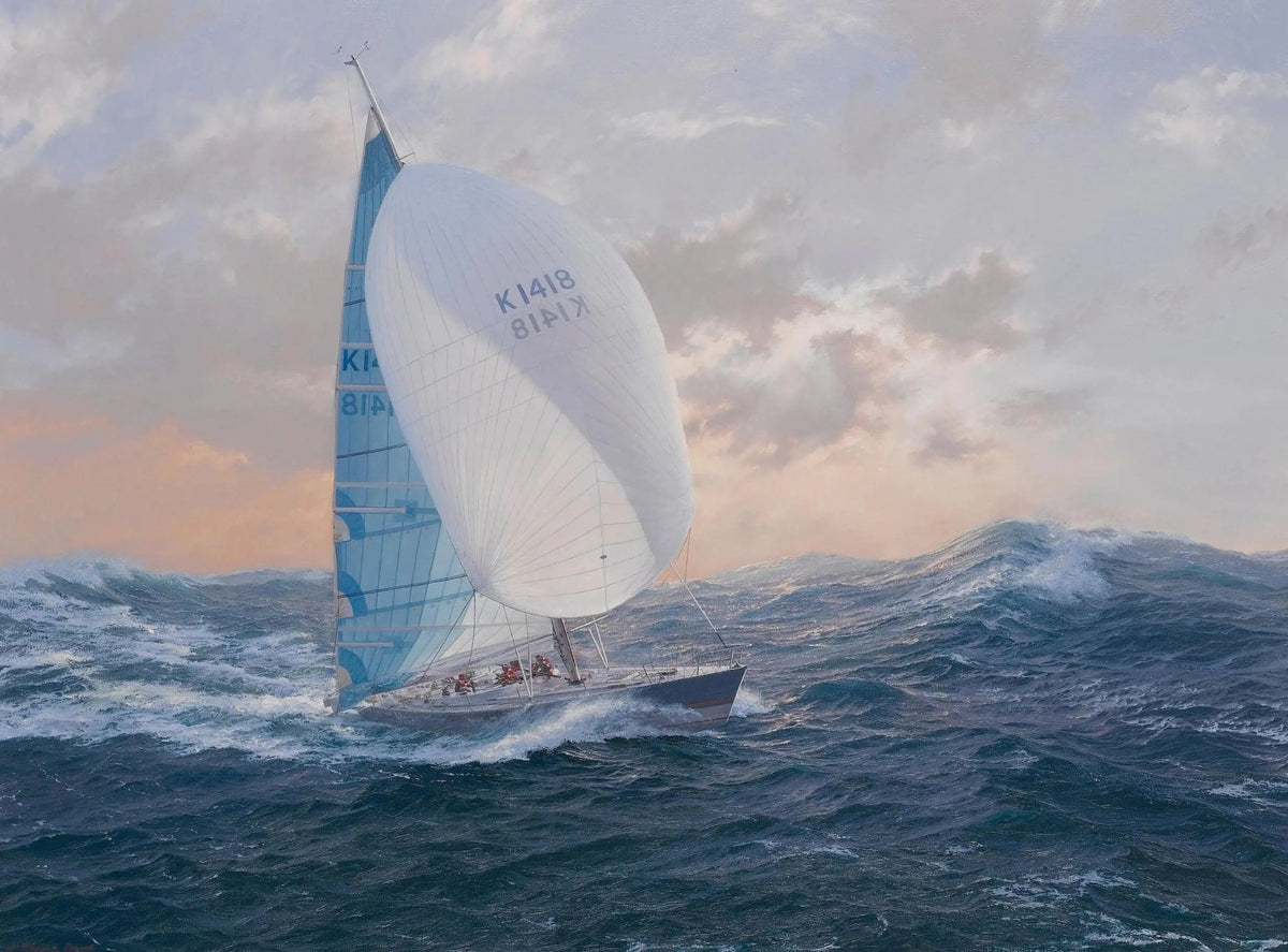Hand-painted sailboat in stormy sea nautical oil painting on canvas