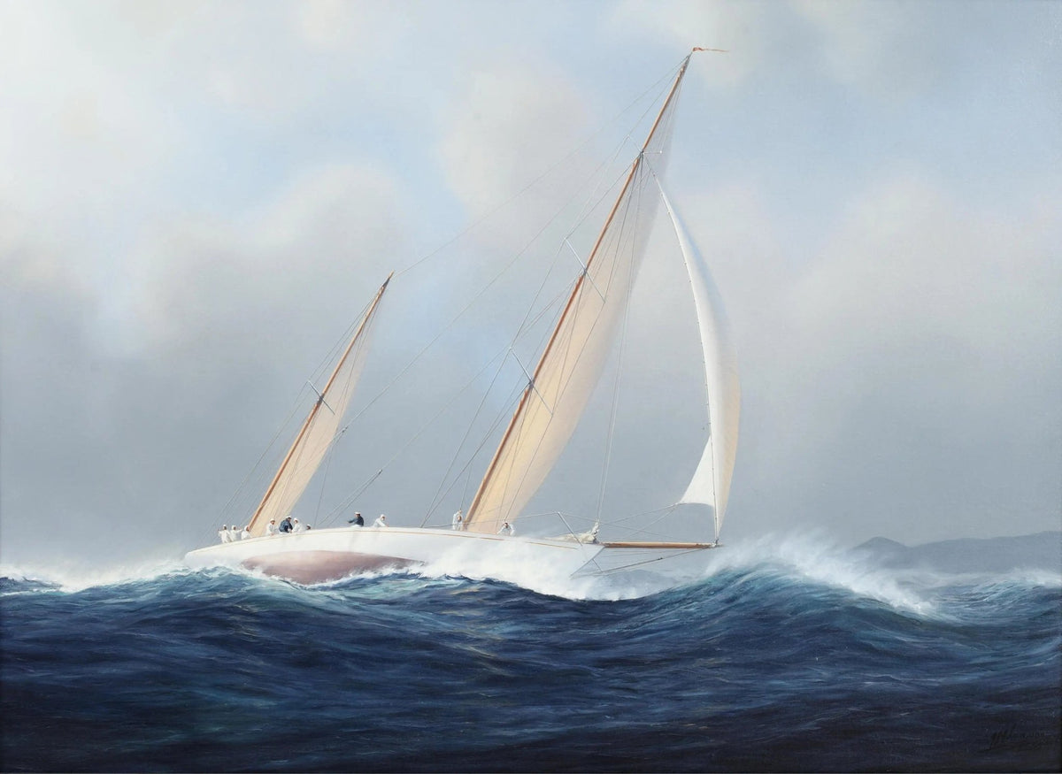 Hand-painted sailboat on stormy sea nautical oil painting on canvas