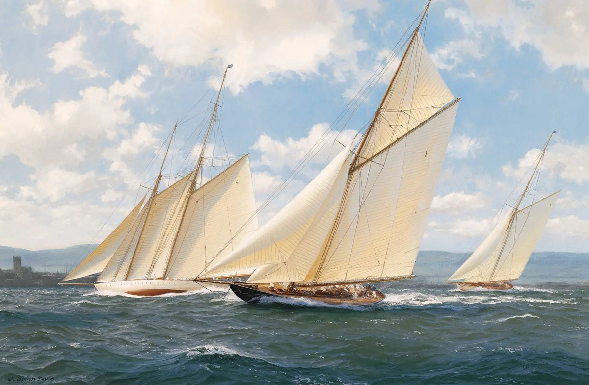 Hand-painted sailboat sea race competition nautical oil painting on canvas