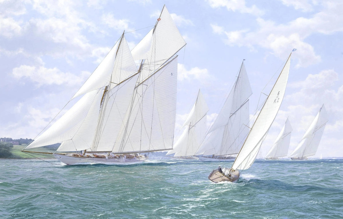 Hand-painted sailboats competing on sea nautical oil painting on canvas