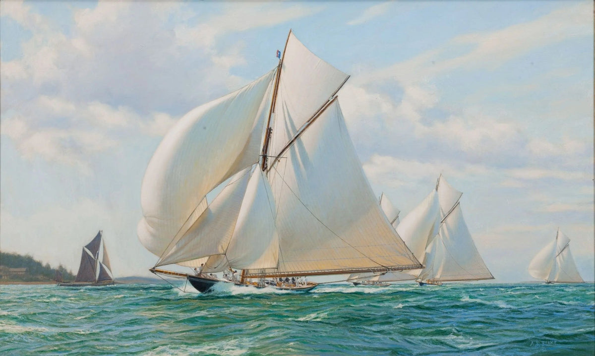 Hand-painted sailboats in maritime race nautical oil painting on canvas