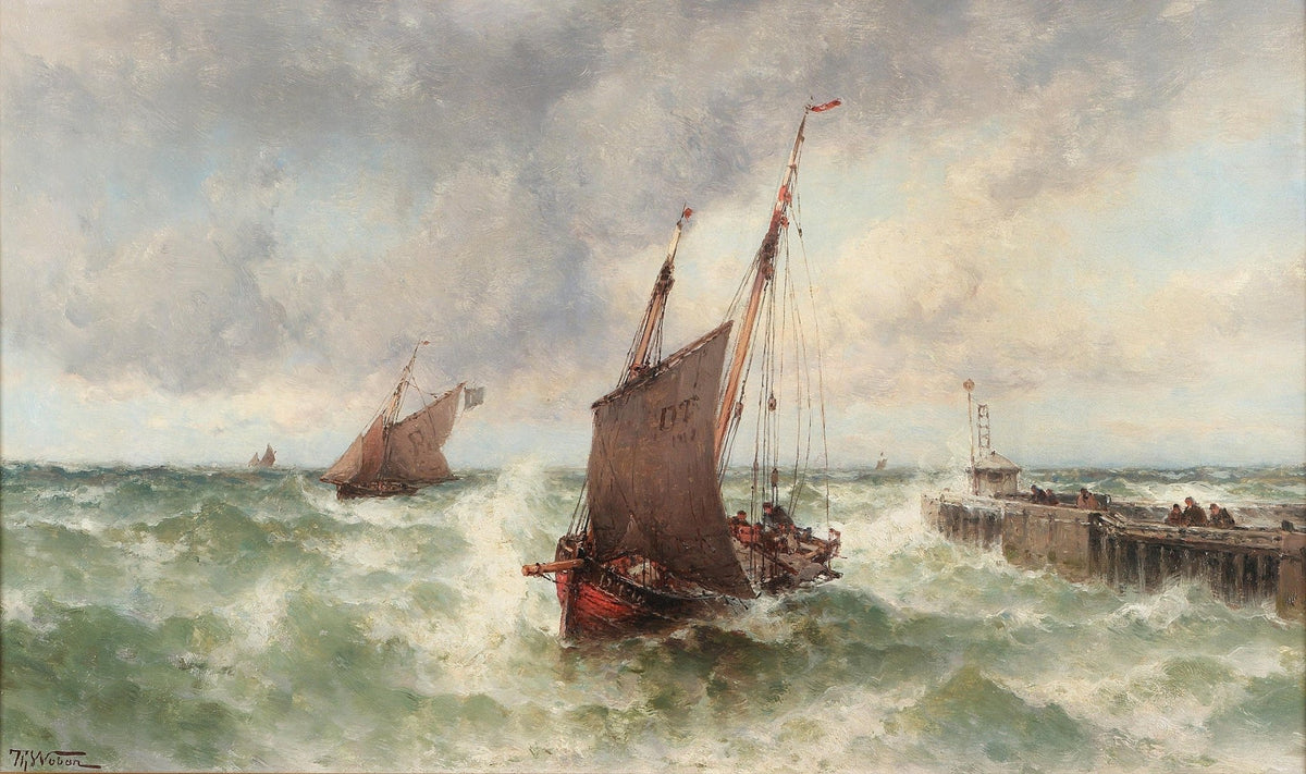 Hand-painted sailboats in stormy seas nautical oil painting on canvas