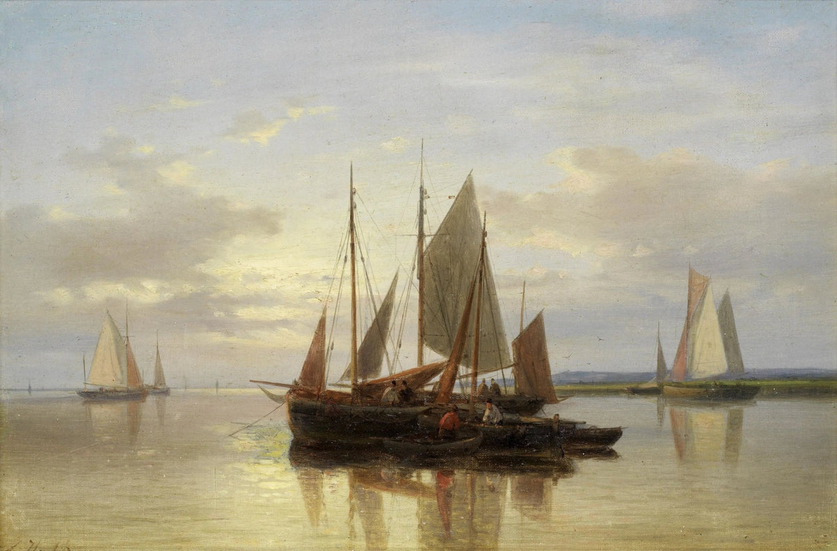 Hand-painted sailboats on calm water nautical oil painting on canvas