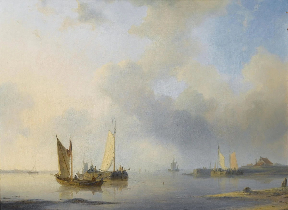 Hand-painted sailboats on calm water nautical oil painting on canvas