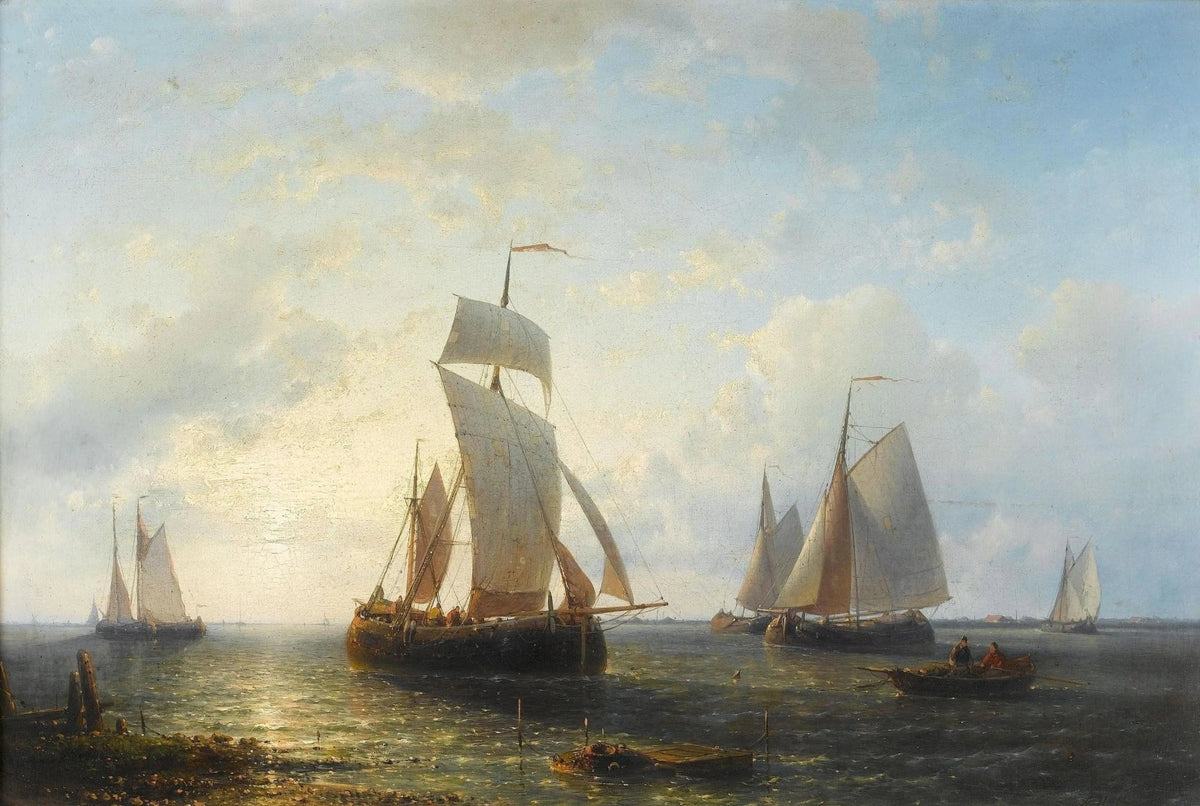 Hand-painted sailboats on tranquil waters nautical oil painting on canvas