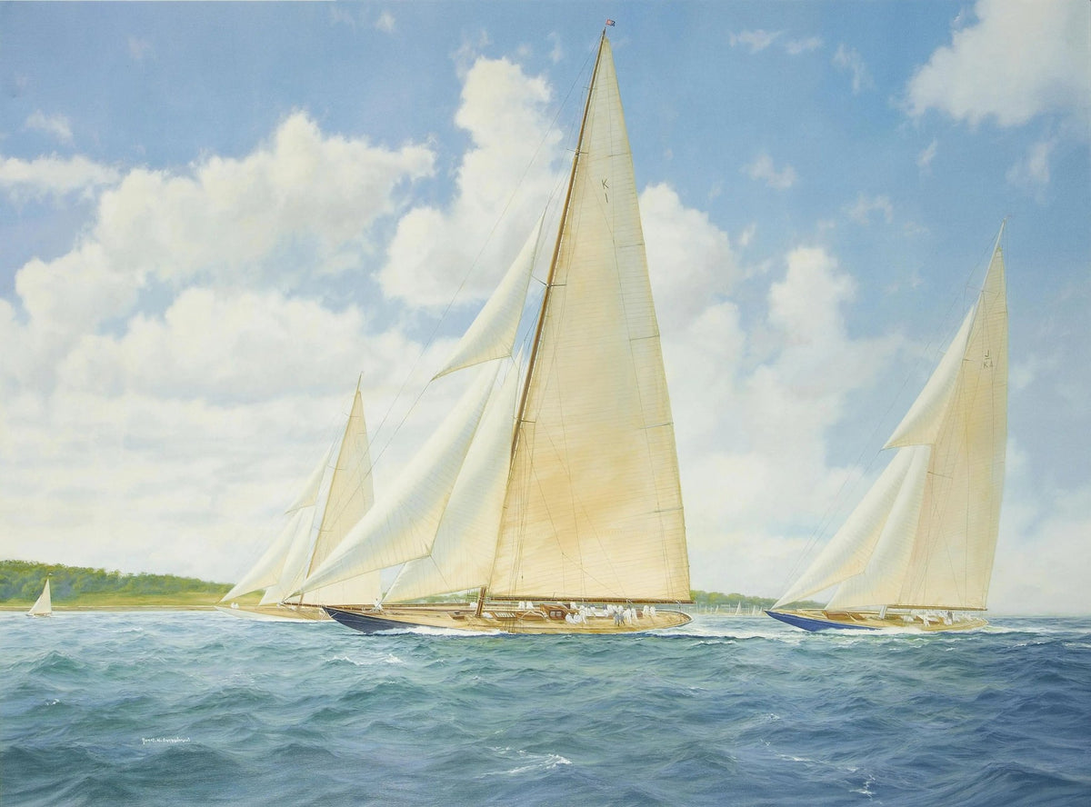 Hand-painted sailboats racing on sea nautical oil painting on canvas