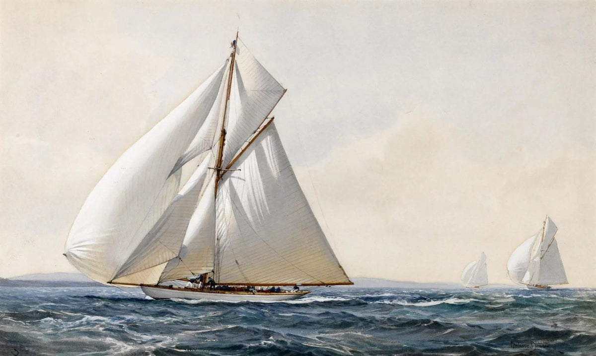 Hand-painted sailboats racing on sea nautical oil painting on canvas
